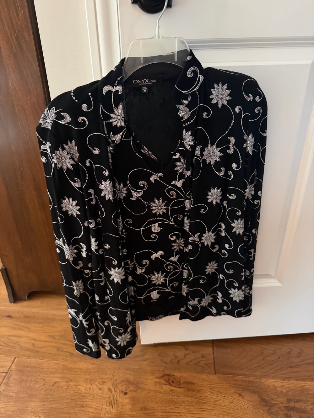Onyx Black Floral Embroidered Women's Jacket and Shell